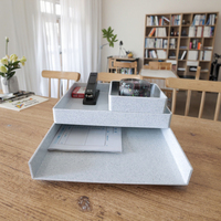 Organisateur de bureau moderne empilable à 4 niveaux en résine de fibre de bambou, motif marbré blanc, pour classement de documents et lettres
