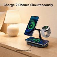 Stasiun Pengisian Daya Nirkabel Magnetik Cepat 3-in-1 dengan Indikator LED 15W QC3.0/PD untuk Ponsel, Jam Tangan Pintar & Earphone