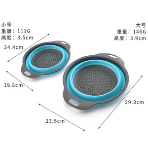 Folding Drain Basket Set 2 Pieces Collapsible Round Fruit Basket With Drain Tray - Product Image 2