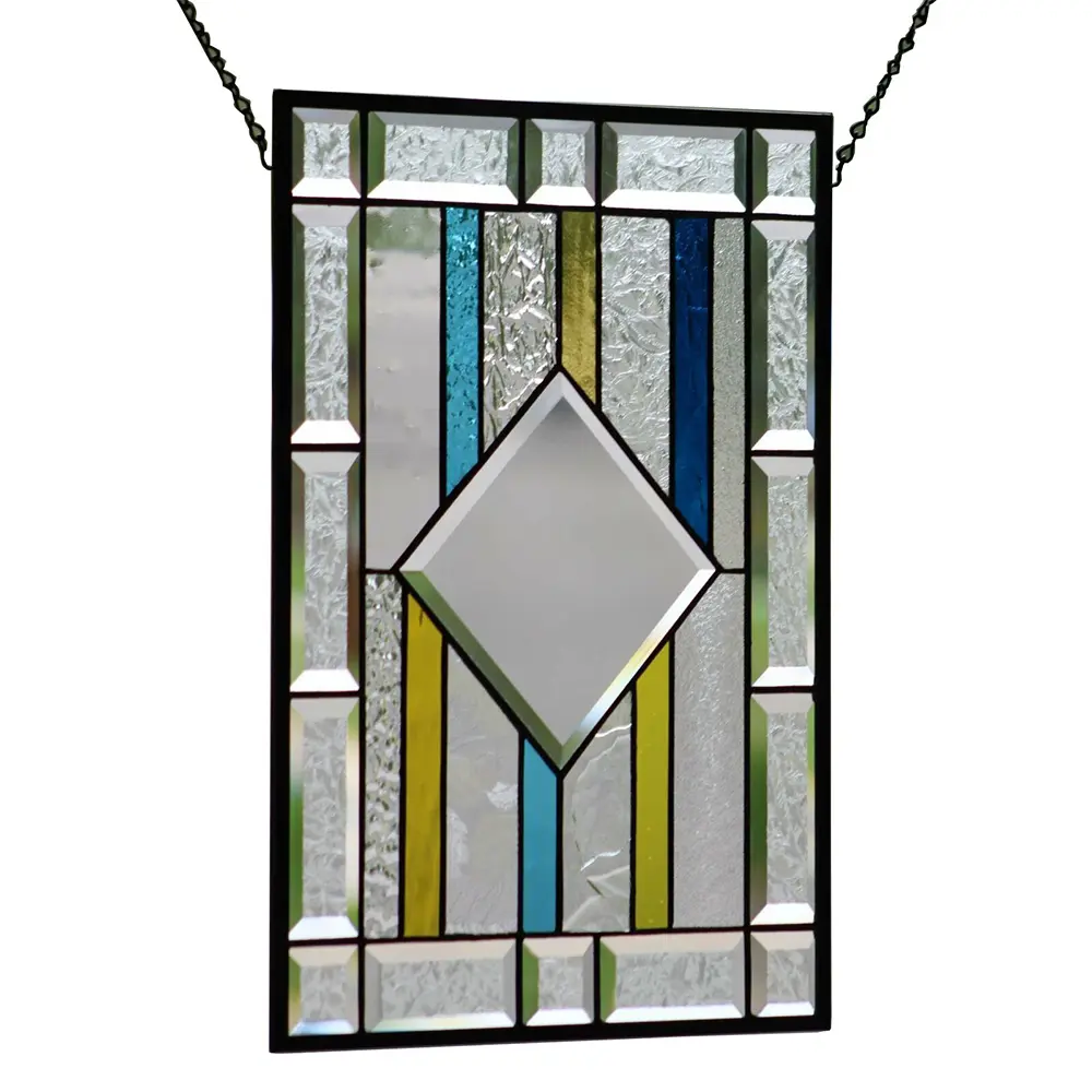 textured diamond bevel glass stained glass window hanging leaded stained glass panel with frosted boarder for entry door transom