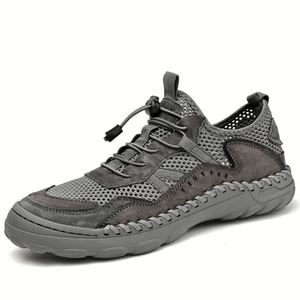 Baskets en maille à lacets respirantes, bout rond, semelle extérieure en caoutchouc, semelle intermédiaire en EVA, toutes saisons, couleur unie, chaussures pour hommes - Product Image 1
