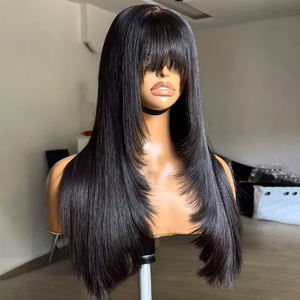 Perruques à <span class=keywords><strong>frange</strong></span> sans colle, vente en gros, pas chères, cheveux humains vierges bruts, cuticules alignées, avec <span class=keywords><strong>frange</strong></span>, pour femmes noires - Product Image 1