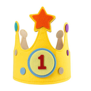 Nuevo diseño estrella cinta mágica DIY corona fieltro feliz fiesta sombreros primer 1er cumpleaños fiesta sombrero fieltro cumpleaños sombreros para niños - Product Image 4