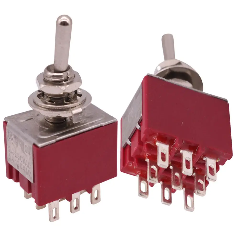 High Quality Miniature Toggle Switch MTS-302R 3PDT 2 Position 9 Terminal ON-ON Red Switches 3 Pole 6A Amps 125VAC 3A 250VAC