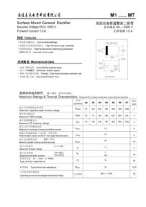 דיודת מיישר כללית M7 SMA DO-214AC להרכבה על פני השטח, מתח עילי VRRM1000, מתח תחתון VRMS700, מתח ישר VDC1000, מתח הפוך 50 עד 1000 וולט, זרם קדמי 1.0 אמפר - Product Image 4