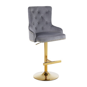 Chaise de <span class=keywords><strong>bar</strong></span> moderne en velours à dossier carré réglable en <span class=keywords><strong>hauteur</strong></span> à la main avec base chromée pour salle à manger salon maison <span class=keywords><strong>bar</strong></span> restaurant <span class=keywords><strong>tabouret</strong></span> - Product Image 3
