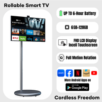 Écran tactile Moniteur Écran intelligent 27 pouces Téléviseur portable avec batterie 1080P Mini téléviseur mobile sur roulettes Téléviseur intelligent pour jeux