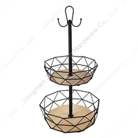 Fil de décoration Organisateur en métal à 2 niveaux Rangement des aliments et des légumes Porte-cadeau Bol Corbeille à fruits avec cintre banane pour la cuisine
