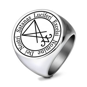 Anillo de Acero Inoxidable R201, Sello de Lucifer de la Geometría Sagrada, Llave Menor del Demonio de Salomón, Amuleto de la Cábala, Talismán, Joyería - Product Image 1