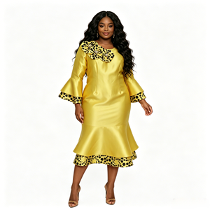 Vestidos Elegantes de Lino Amarillo para Mujer, Tallas Grandes, Otoño 2026, los Mejores Diseños para Iglesia - Product Image 1