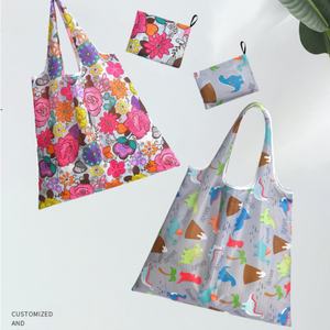 Sac fourre-tout pliable personnalisé en polyester écologique avec grand imprimé de dessin animé, réutilisable, lavable, portable, en tissu Oxford 210D, grand format pour les courses - Product Image 4