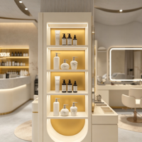 Meubles de salon de manucure de style simple personnalisé, armoire de présentation de vernis à ongles en bois, design d'intérieur moderne pour spa de beauté, éclairage LED