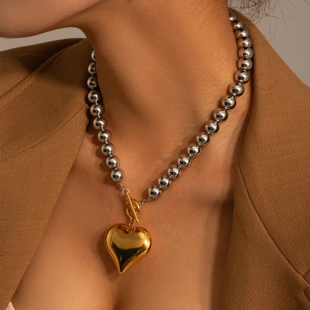 Модные ювелирные изделия из нержавеющей стали массивное ожерелье в форме сердца из бисера цепь панк Сердце ожерелье для женщин