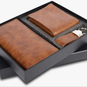Ensemble cadeau en cuir de qualité supérieure pour homme, portefeuille, porte-cartes, porte-clés, coffret de luxe, ensemble cadeau en cuir de qualité supérieure - Product Image 1