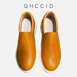 Mocassins en cuir pour hommes, à enfiler, marron et blanc, couleur unie, talon bas, chaussures décontractées légères - Product Image 3