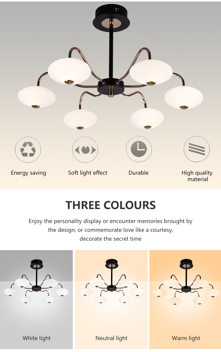 Nordic Style Modern 6Arms Decoration Club Dining Room Home Acrylic E27 Pendant Lamp