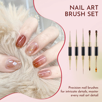 Ensemble de 5 pinceaux de haute qualité à double tête multifonctionnels, à poils en nylon non pelucheux, avec manche en métal, pour liner, gel à ongles et sculpture
