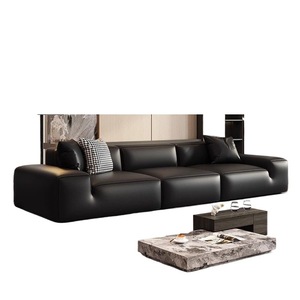 Grande divano sezionale nero in vera pelle moderno minimalista stile italiano per soggiorno piccolo appartamento - Product Image 5
