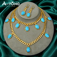 Ensemble de bijoux plaqué or 18k avec pierres turquoises, parure de bijoux à breloques, de Style européen, tendance