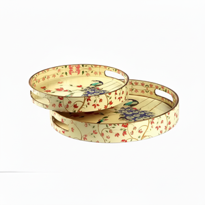 Bandeja de servicio redonda de esmalte impreso de madera para el hogar y mesa de comedor Mayorista y proveedor Bandeja impresa de madera. - Product Image 1