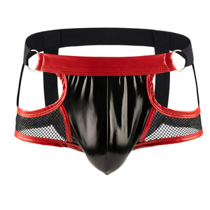Tanga Masculina de Cuero Sintético Transpirable, Diseño Abierto, Color Combinado, Cintura Baja, <span class=keywords><strong>Sexy</strong></span> y Divertido - Product Image 5