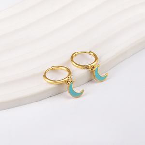 Pendientes de Moda de Oro de 18k con Diseño de Luna y Estrella, Joyería Vintage, Pendientes de Acero Inoxidable para Niñas, Mujeres y Niños - Product Image 2