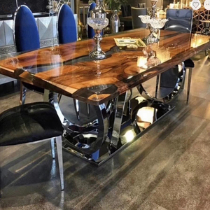 Mesa de comedor personalizada de Río, resina epoxi sólida americana de nogal, resina ultra transparente - Product Image 4