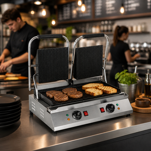 Grill électrique professionnel double face pour panini 3,6 kW 220 V – Grille de contact pour sandwichs, burgers, steaks, café, restaurant, cuisine - Product Image 6