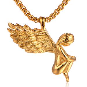 Collier pendentif aile d'ange triste en acier inoxydable, bijoux féminins de mythologie religieuse - Product Image 2