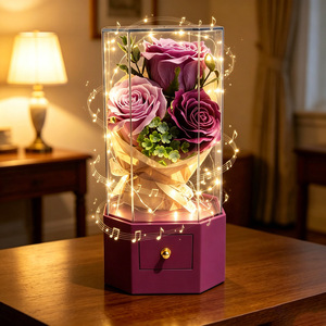 Caja de Regalo de Lujo <span class=keywords><strong>con</strong></span> Rosa Preservada, Estuche Acrílico <span class=keywords><strong>con</strong></span> Cajón para Guardar Joyas, Regalo de San Valentín, Cumpleaños, Aniversario, Caja Musical <span class=keywords><strong>con</strong></span> LED - Product Image 6