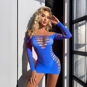 King Mcgreen Star Sexy nuisette pour femmes vêtements à manches longues évider robe à rayures Lingerie érotique Clubwear fête chemise de nuit - Product Image 3