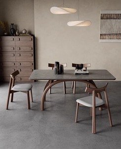 Plaque de roche italienne Table à manger lumineuse luxe haut de gamme moderne Simple frêne noyer nordique rectangulaire solide meubles de salon - Product Image 5