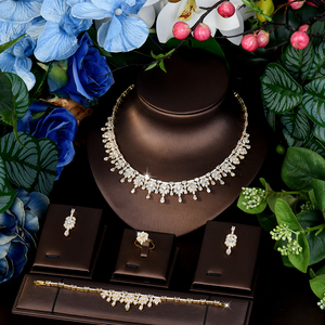 ต่างหูสร้อยคอเซอร์โคเนียทรงหยดน้ำสีทองทรงลูกบาศก์4ชิ้นเครื่องประดับสำหรับเจ้าสาวดูไบไนจีเรียชุดเครื่องประดับสำหรับงานแต่งงานของผู้หญิง S-<span class=keywords><strong>512</strong></span> - Product Image 1