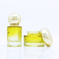 Botol Krim Kosong Bulat Vertikal 30g 50g Tebal 40ml 100ml 120ml Kuning Kaca untuk Esens Lotion Serum dengan Tutup Bola Emas Bulat