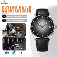 Montre solaire OEM personnalisée EPSON VS55 avec cadran dégradé minimaliste, aiguilles Dauphin, bracelet en cuir de vachette et stockage de cinq mois
