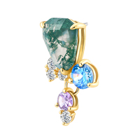 Bijoux de Piercing fin en or massif 18 carats en métal éternel nouveau style de gemme moussue sertie de griffe sans fil