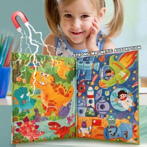 Livre de puzzle magnétique 3-en-1 pour tout-petits, série Rêve de transport : Princesse, Dinosaure, Astronef, Pirate - Product Image 3