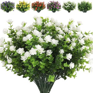 ดอกไม้ประดิษฐ์เซ็นไต พลาสติก สำหรับตกแต่งภายนอก กระถางดอกไม้สีเหลือง แดง ม่วง ดอกคามิลเลีย ยูคาลิปตัส ชุด 3 ชิ้น - Product Image 3