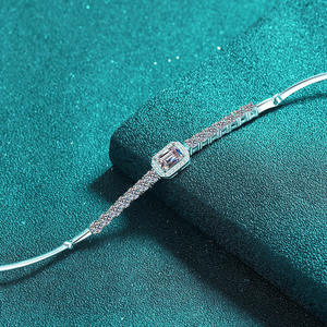 Classic Engagement Party Bracelet S925 Sterling Silver with 1ct Blue Moissanite Emerald Cut Diamond <b>Fine</b> Jewelry for Women - Product Image 5