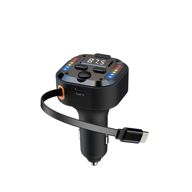 OEM Retractable PD30W Car Phone Charger RGB LED Dual Type C Output Car Phone Power Adapter FM Transmitter OTP/OPV Laptop