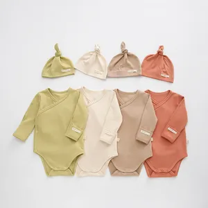 Mameluco de algodón para bebé recién nacido de manga larga de Color sólido, mono con botones transpirable para niñas y niños, peleles, PIJAMAS
