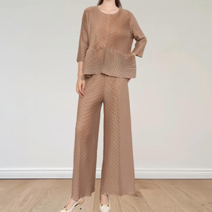 Conjunto de 2 Piezas de <span class=keywords><strong>Ropa</strong></span> para Mujer, Talla Grande, Primavera-Verano, Color Sólido, Top y Pantalón Plisados, Talla Única, Estilo Musulmán, Modesto e Informal - Product Image 1