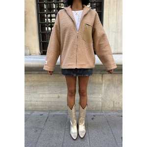 Veste en fausse fourrure Sobe pour femme, manteau en polaire décontracté et chaud, camel, rembourrage en polyester, fermeture éclair intégrale, manches longues - Product Image 4