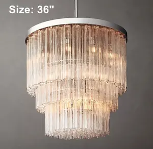 Luxury Glass Chandelier 36" Pendant Lights Round Chandelier