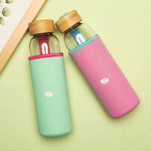 Bouteille d'eau en verre borosilicate 350ml/500ml/750ml/1000ml sans BPA, anti-fuite, sans danger pour les aliments, réutilisable, style classique, unisexe - Product Image 5