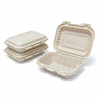 Emballages alimentaires biodégradables en fibre de coque de riz pour restaurants de restauration rapide, boîtes à clapet jetables sans BPA, compatibles micro-ondes, 800 ml