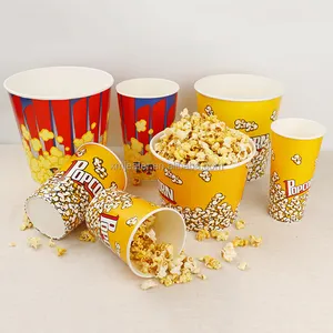 32 Oz 46 Oz 64 Oz 85 Oz 130 Oz Popcorn Bak Kemasan Ember Kertas untuk Popcorn Dalam Berbagai Ukuran Sampel Gratis