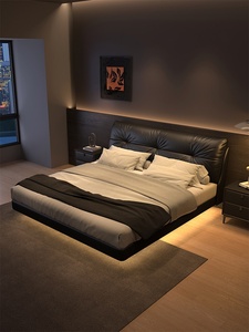 <span class=keywords><strong>Lit</strong></span> flottant minimaliste de style italien, taille King, haut de gamme, élégant, <span class=keywords><strong>en</strong></span> cuir véritable noir, luxe léger, <span class=keywords><strong>lit</strong></span> de chambre principale - Product Image 4