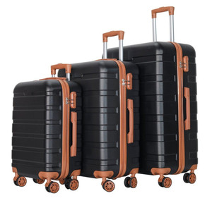 Black ABS Business Trip <strong>Travel</strong> Luggage Set 3PCS 20" 24" 28" Suitcase Bag <strong>With</strong> Spinner <strong>Wheels</strong> Customize OEM Logo PC Trolley <strong>Case</strong> - Product Image 1