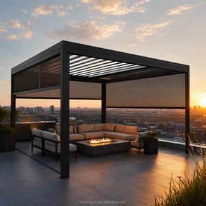 Pérgola Motorizada de Aluminio con Techo Retráctil de Lamas, Cortinas Flotantes para Pontón, Persianas con <span class=keywords><strong>Vista</strong></span> al Lago, Pantallas Protectoras contra la Brisa, LED - Product Image 1